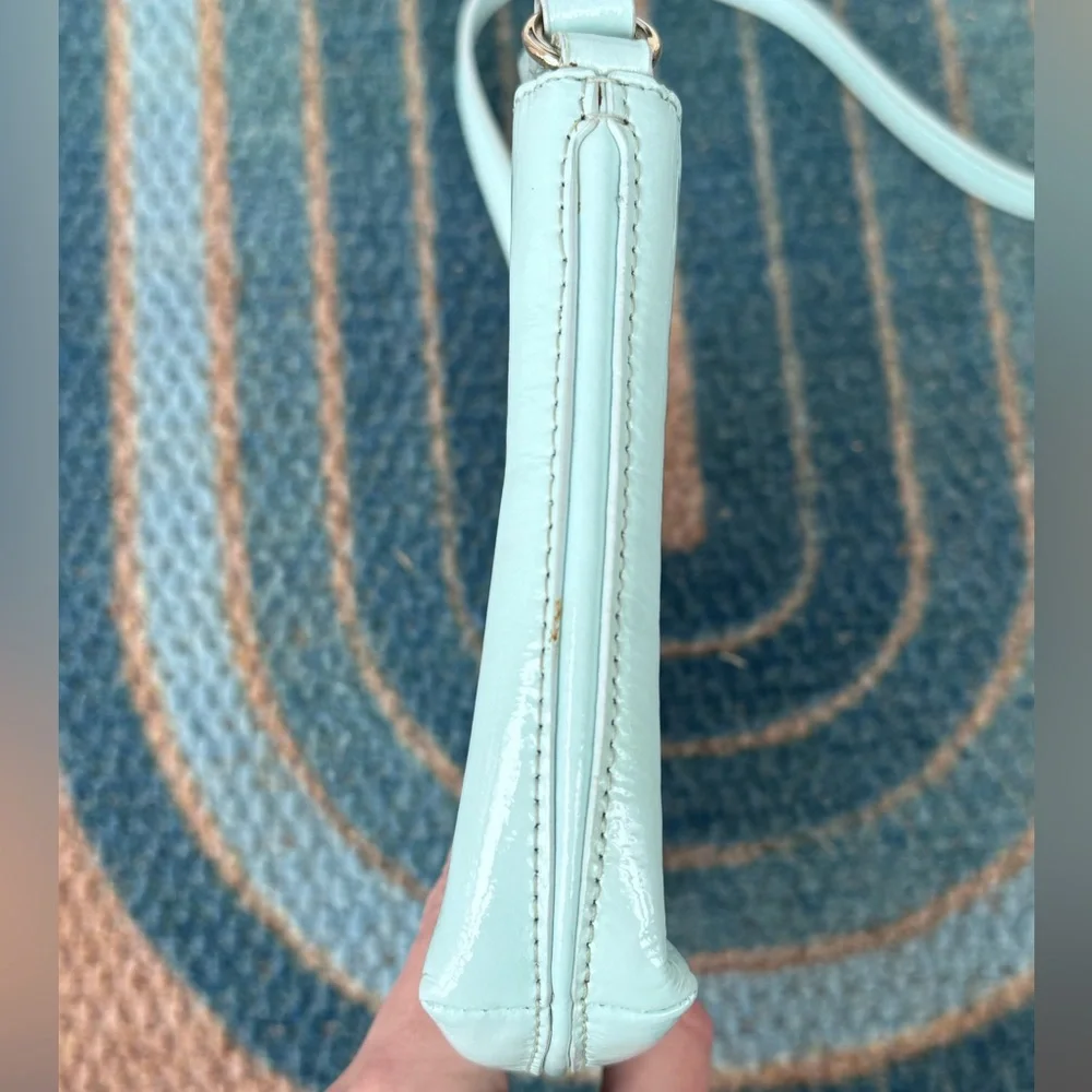Kate Spade Light Blue Patent Leather Crossbody Bag Zippered Robin’s Egg Mint